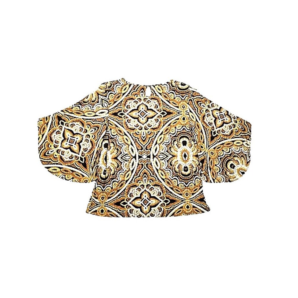 CHICO'S Sunflower Medallion Flare Sleeve Top Chicos 0 Small 4 Brown Black Gold - Picture 6 of 10
